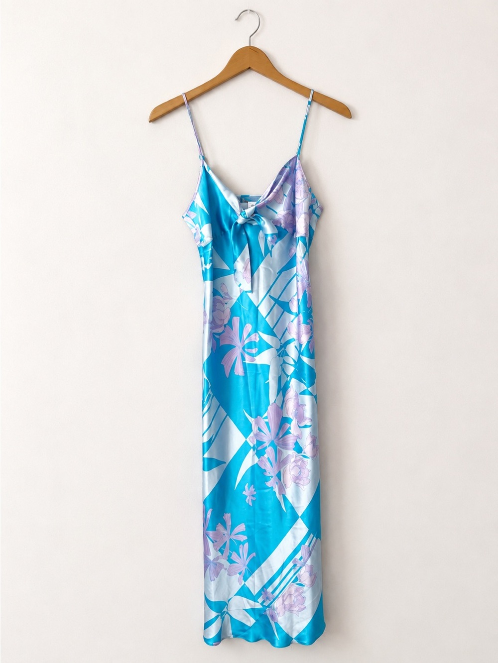 NWOT August Moon 100% Silk Y2K Floral Maxi Slip Dress Size Small